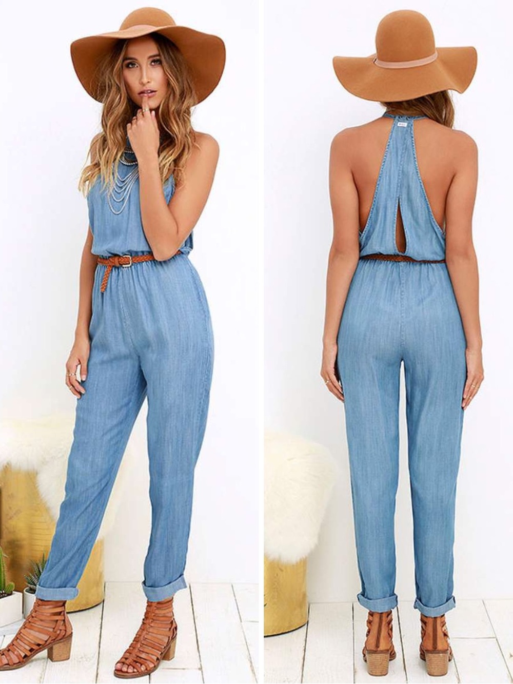 RVCA x Lulus Be About It Blue Chambray Jumpsuit